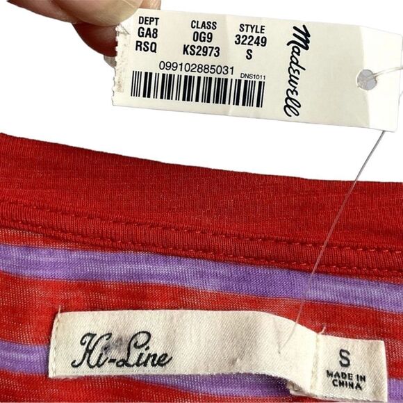 Madewell Hi Line Striped Top, NWT, size small, red/purple - Picture 4 of 6
